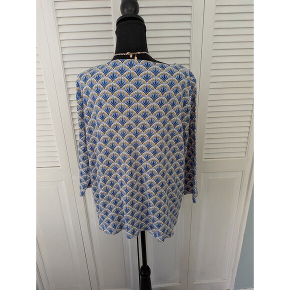 Croft & Barrow Top 3/4 Sleeve Blouse Shirt Women's XXL Cotton Blue Yellow Tulips - Picture 6 of 9